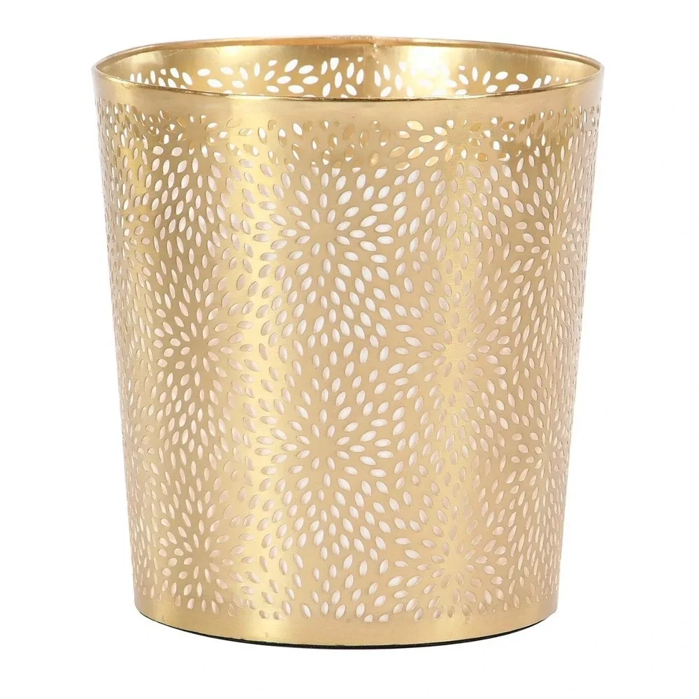 CosmoLiving by Cosmopolitan Metal Small Waste Bin with Laser Carved Floral De...